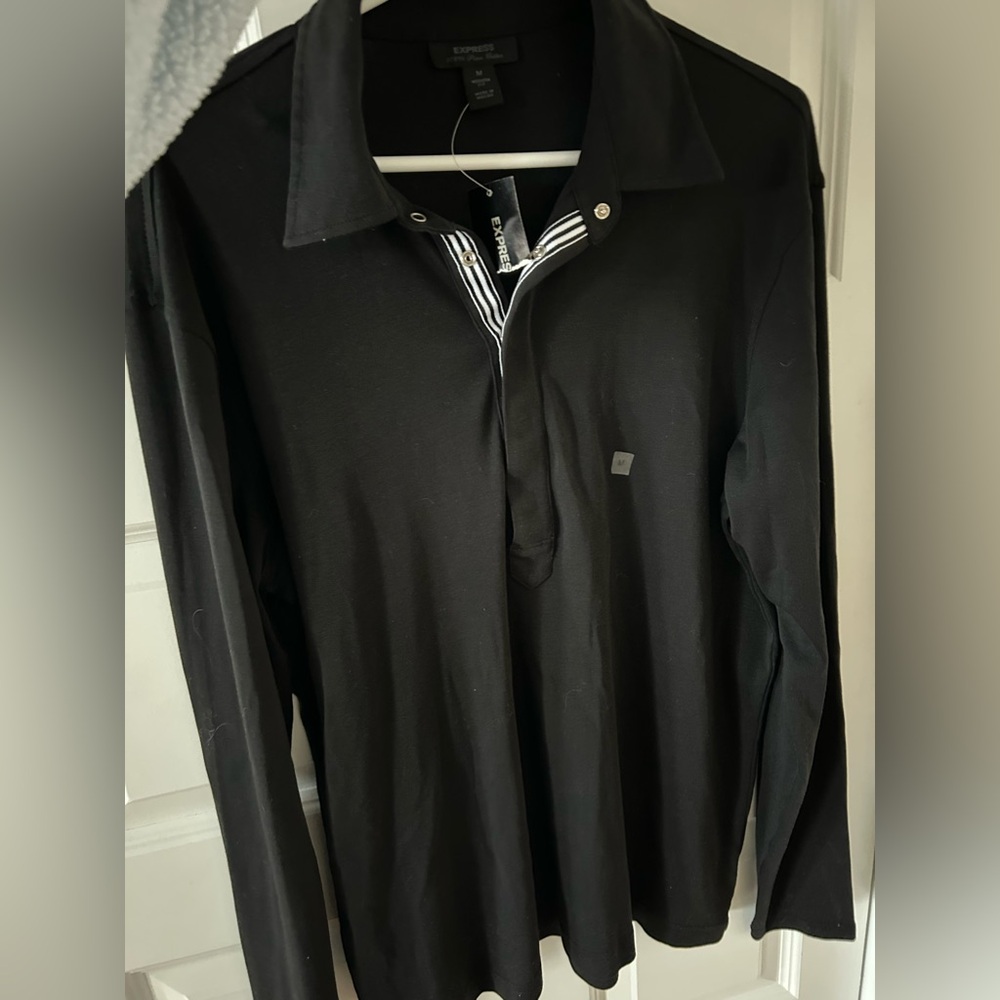 New w/tags Med express Long Sleeve Polo Shirt black
